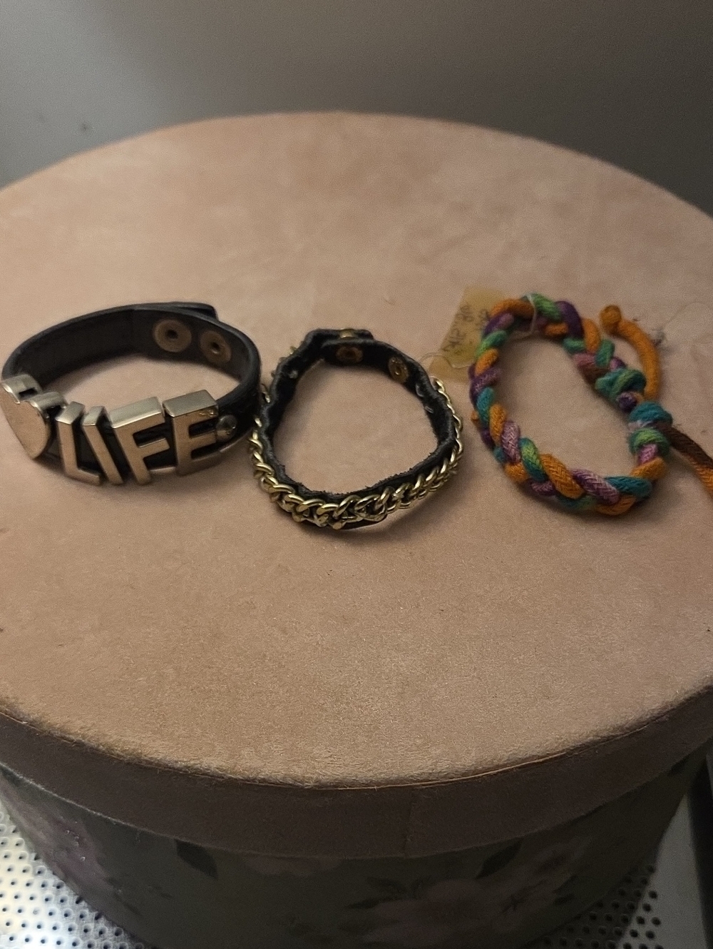 Leather 'LIFE' Statement Bracelet - Black